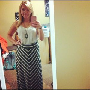 Olive green and ivory chevron skirt